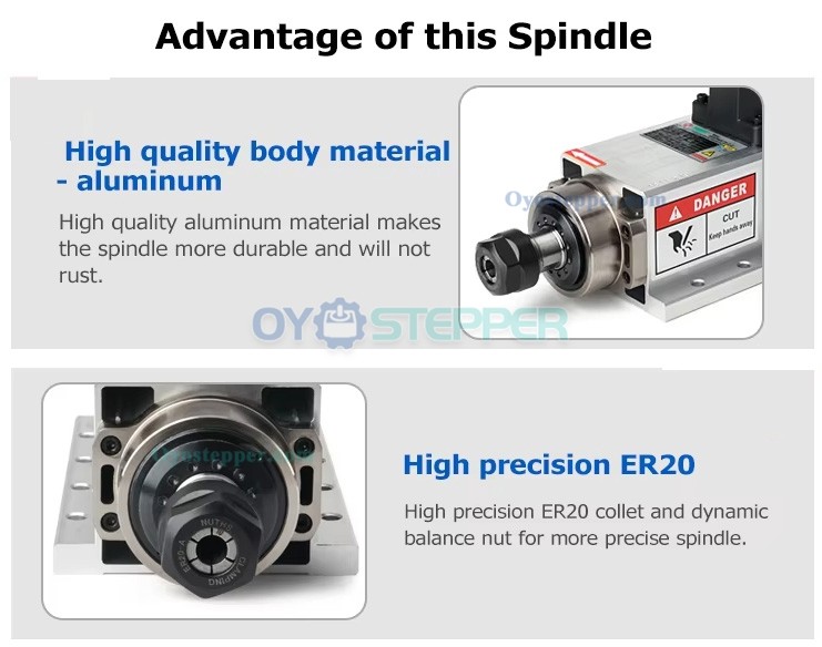 3.5KW Spindle Motor with 3.7KW VFD Kit ER20 Air-cooled Spindle 18000rpm with 13Pcs ER20 Collets
